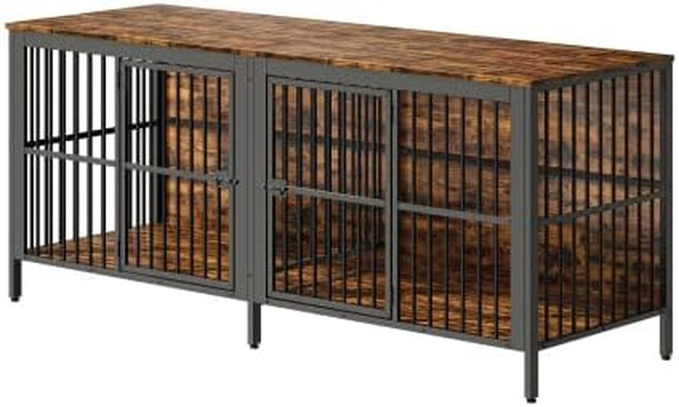 80" Dog Crate End Table, Heavy Duty 2-Door Indoor Pet Kennel, Multipurpose Dog House Furniture as TV Stand or Side Table for Living Room, Large & Medium Dogs.(Rustic Brown) (Rustic Brown)
