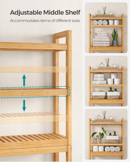 over the Toilet Storage, 3-Tier over Toilet Bathroom Organizer with Adjustable Shelf, 10.2 X 24.8 X 66.9 Inches, Space-Saving, Natural Beige UBTS001N01