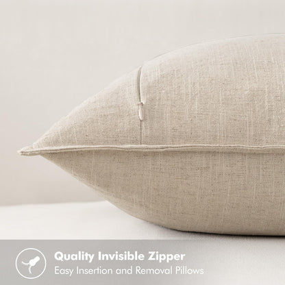 Decorative Linen Euro Sham Pillow Covers 24X24 Natural Beige ​Boho Farmhouse​ ​Neutral Couch Throw Pillows for Bed Pack of 2 Accent Modern Pillowcase Sofa Livingroom Home Decor