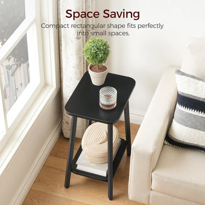 Side Table, Small Rectangular End Table with Storage Shelf, 2-Tier Bedside Table Sofa Couch Table, Nightstand for Small Spaces, Living Room, Bedroom, Natural ETBN4701