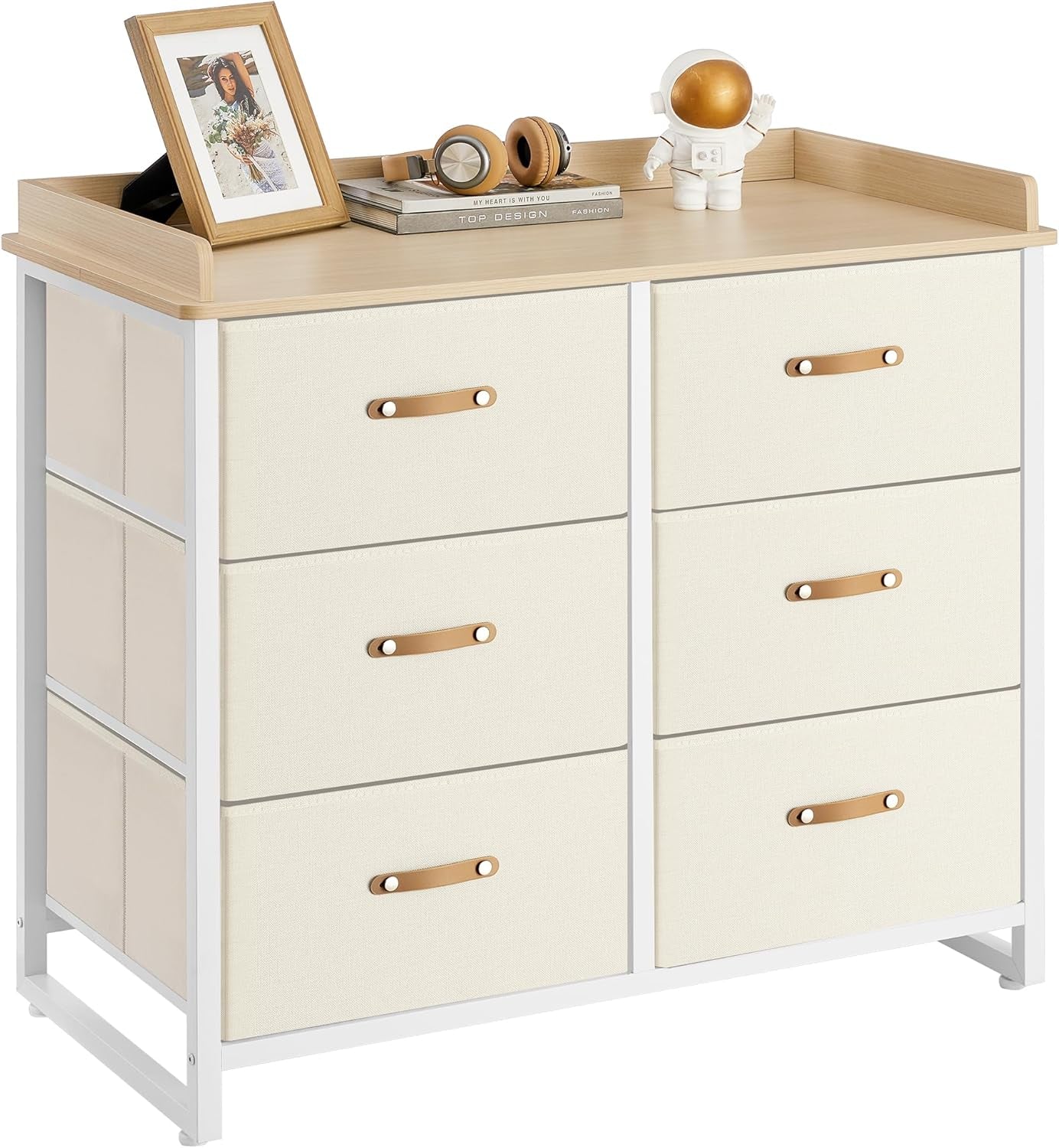 Kids Dresser with 6 Drawers, Boys Girls Dresser, with Water-Resistant Tabletop, Storage Organizer Cabinet, for Bedroom Hallway, Beige UGKR101K01