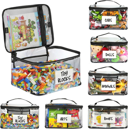 6-Pack Extra Large Toy Storage Bags with Zippers & Labels, Reusable Clear TPU Waterproof Organizer for Kids Toys, Building Blocks, Puzzles, Dolls, Board Games - Durable, Bpa-Free, Travel-Friendly