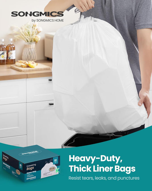 Trash Bags for 13-Gallon (50 L) Trash Cans, Drawstring Kitchen Garbage Bags, Pre-Separated, Quick-Dispense Box, Liner Code K, 2 Rolls, 80 Count, White UKRB051A02
