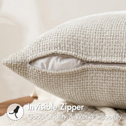 Pack of 2 Couch Throw Pillow Covers 18X18 Inch Neutral Beige Modern Boho Accent Decorative Pillow Covers Soft Chenille Farmhouse Cushion Covers for Home Decor Bed Sofa Living Room