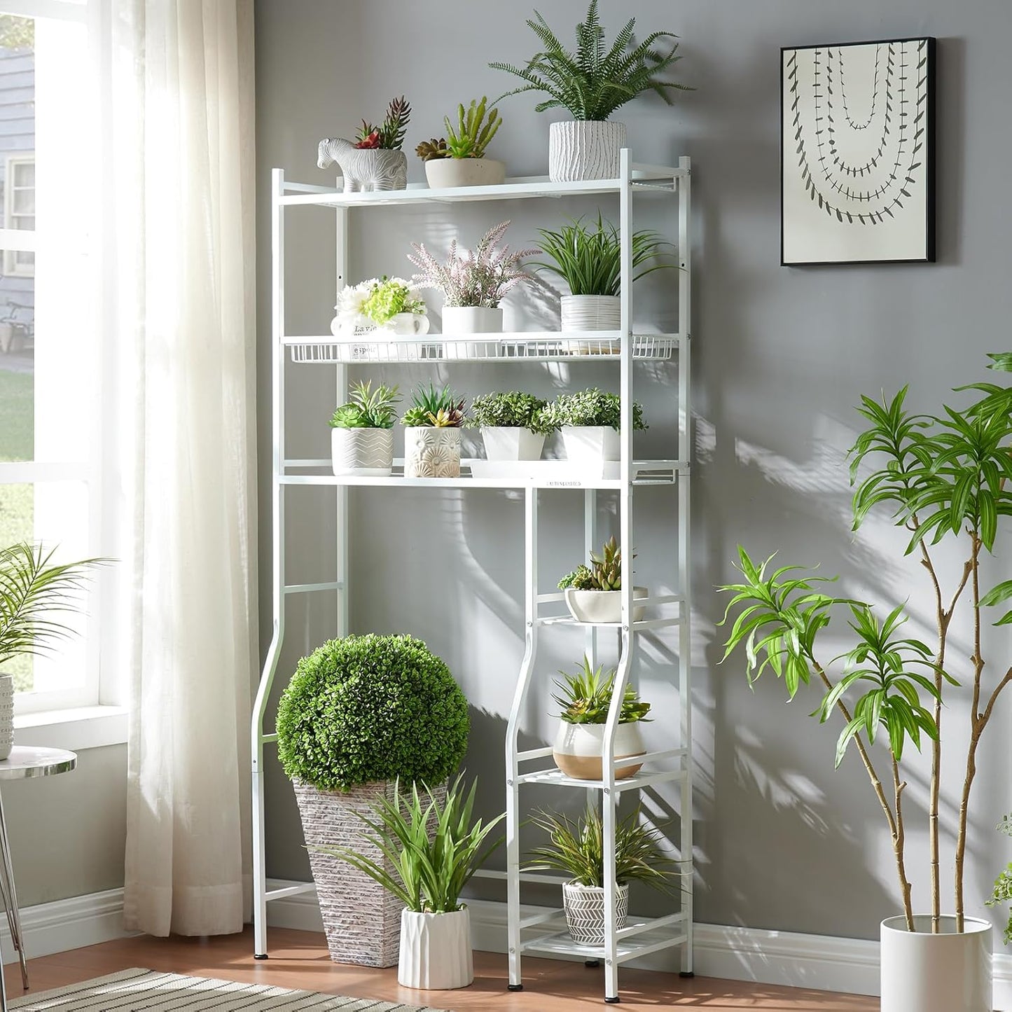 6-Tier over the Toilet Storage with Side Rack, 32.8" W X 12.2" D X 61" H over Toilet Bathroom Organizer, Freestanding above over Toilet Storage Shelf for Restroom, Laundry, White