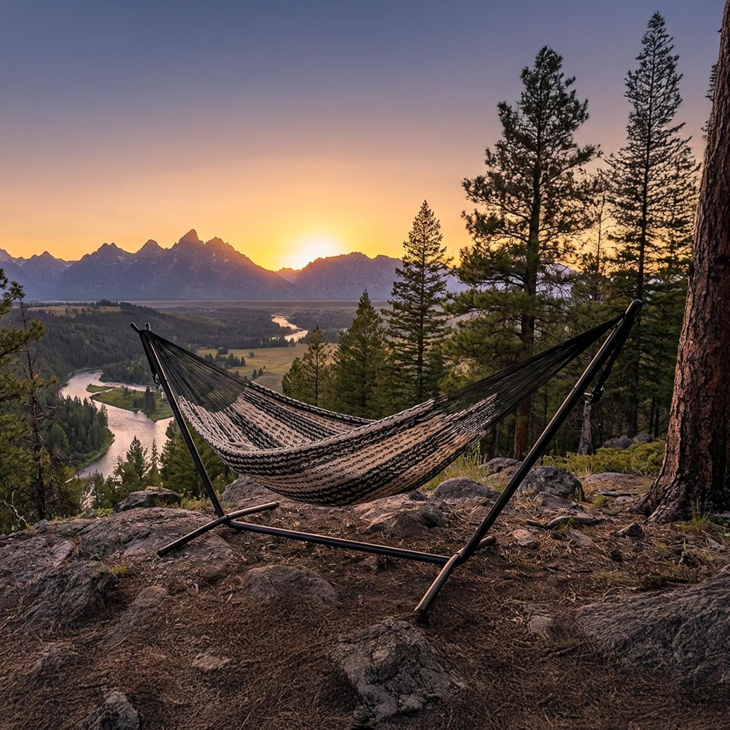 Sunnydaze Handwoven XXL Thick Cord Mayan Double Hammock for outside - 625-Pound Capacity Heavy-Duty Outdoor Hammock - Black/Natural