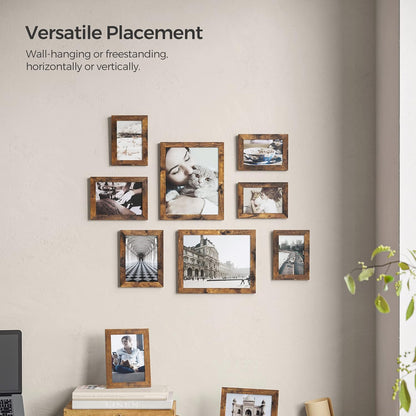 Picture Frames, Collage Picture Frames Set of 10, Two 8X10, Four 5X7, Four 4X6, Photo Frame for Wall Gallery Decor, Table Display, Glass, Rustic Brown URPF010X01