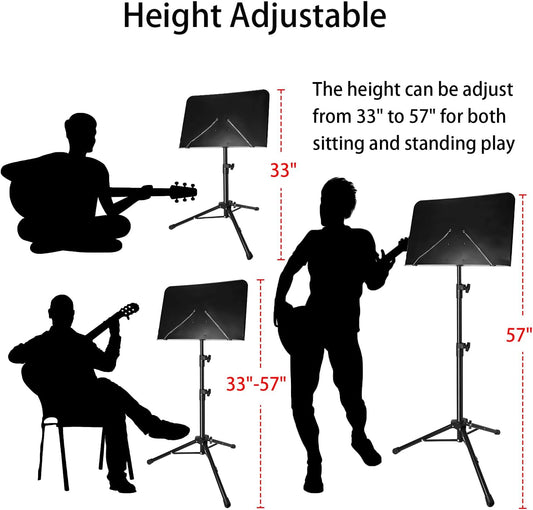 Sheet Music Stand with Light and Phone Holder, 57" Portable Music Stand for Sheet Music High Stability, Height Adjustable Music Stands with Carrying Bag(33-57Inch, Plate without Hole)