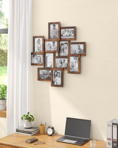 4X6 Picture Frames Collage Wall Decor, 12-Pack Photo Collage Frame, Multi Picture Frame Set with Glass Front, Assembly Required, Rustic Brown URPF022X01