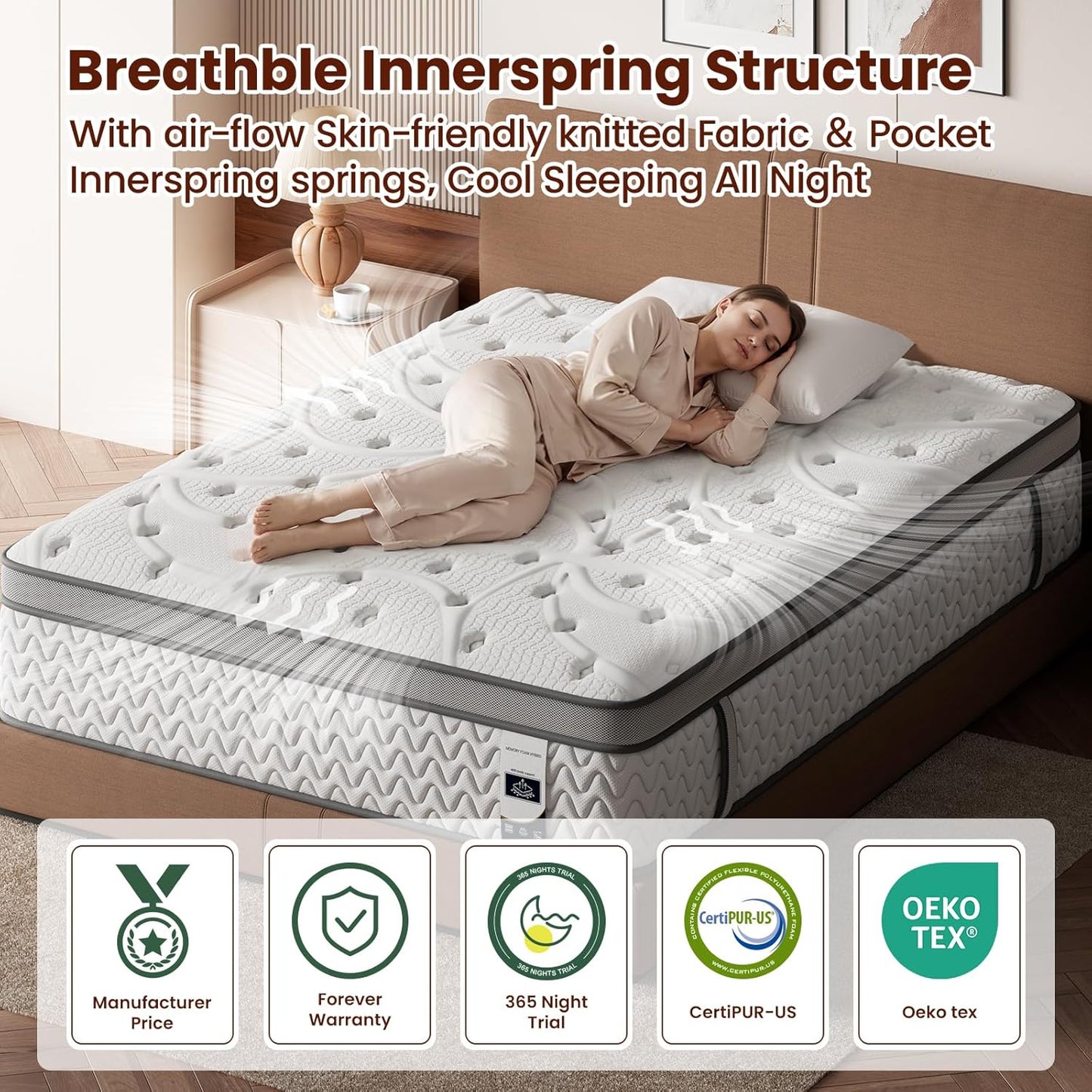 Queen Mattress 12 Inch, 5-Zone Deep Sleep Firm Mattress with Extra Lumbar & Shoulder Support, Hotel Collection Hybrid Mattresses Pain Relief - Fiberglass Free - No Odor - 365 Night Trial