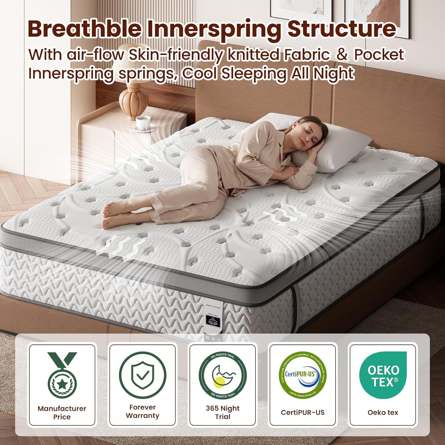 Queen Mattress 12 Inch, 5-Zone Deep Sleep Firm Mattress with Extra Lumbar & Shoulder Support, Hotel Collection Hybrid Mattresses Pain Relief - Fiberglass Free - No Odor - 365 Night Trial