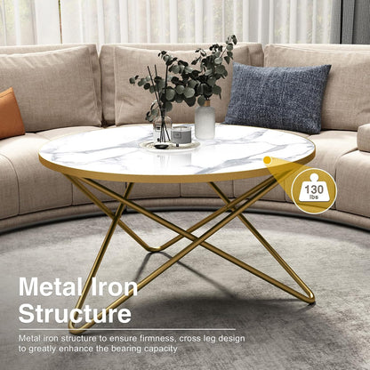 round Coffee Table with White Faux Marble Top