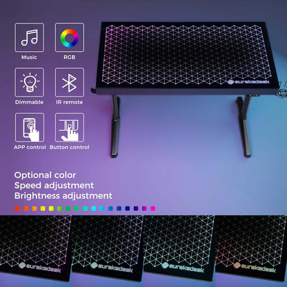 RGB LED Gaming Desk, Music Sync Lights up Tempered Glass Desktop, 43" GTG I43 Home Office Computer Table W Controller Rack 4 USB Charging Ports, APP Control