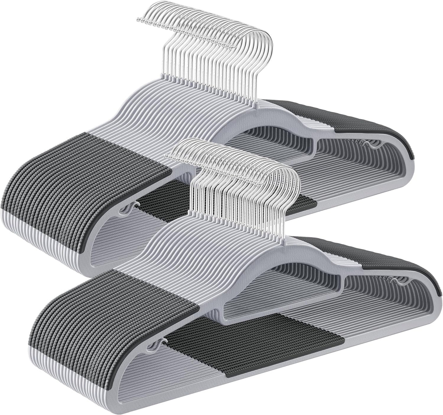 Pack of 50 Coat Hangers, Space-Saving Plastic Clothes Hangers, Non-Slip, 0.2 Inches Slim, 16.5 Inches Wide, 360° Swivel Silver Hook, Light Gray and Dark Gray UCRP20G50