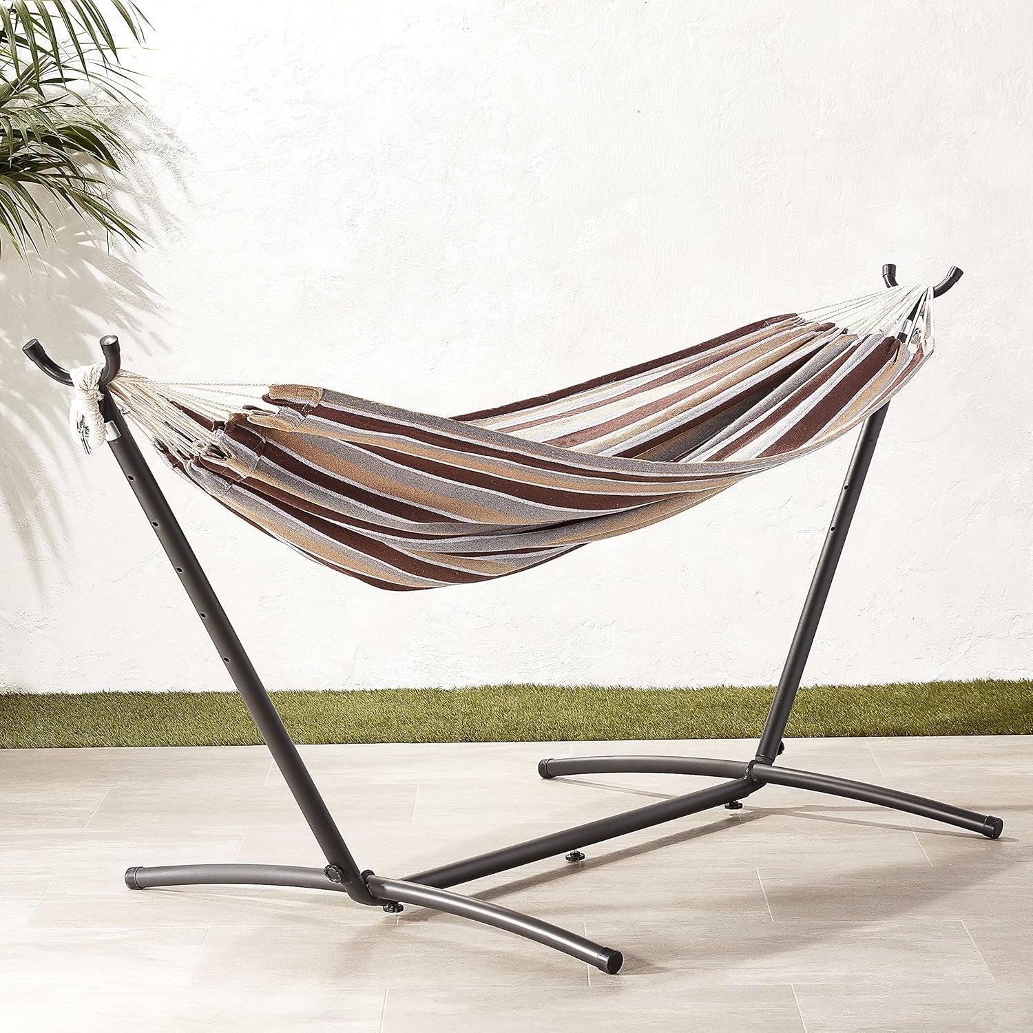 Double Hammock with 9-Foot Space Saving Steel Stand and Carrying Case, 2 Person, 450 Lb Capacity, Cream Wave, 110" X 47" X 43"