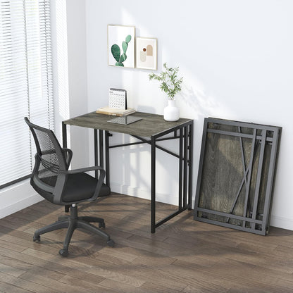 32 Inch Small Folding Desk, Writing Gaming Computer Camping Desk for Small Spaces, No Assembly Required Home Office Desk, Black Oak