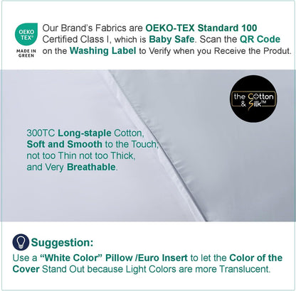 ® 100% Luxury Long-Staple Cotton Pillow Sham/Pillowcase, Set of 2, with Envelope Closure on the Back, White + Misty Blue, Queen Size