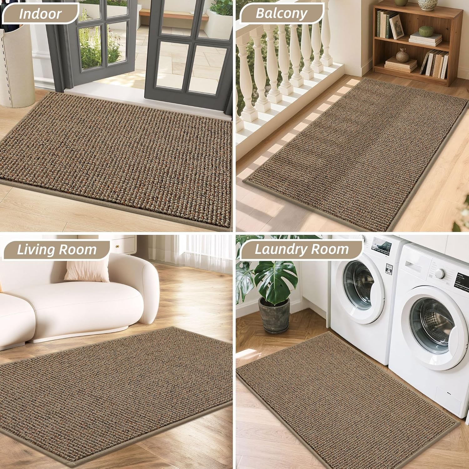 Dirt Trapper Door Mat 20" X 32", Non-Slip Washable Doormats Entrance Mat, Dirt Resistant and Absorbent Welcome Mat, Low Profile Floor Mats for Front Back Door and Entryway, Beige