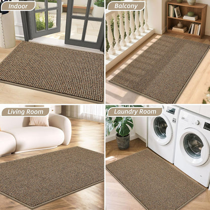 Dirt Trapper Door Mat 20" X 32", Non-Slip Washable Doormats Entrance Mat, Dirt Resistant and Absorbent Welcome Mat, Low Profile Floor Mats for Front Back Door and Entryway, Beige