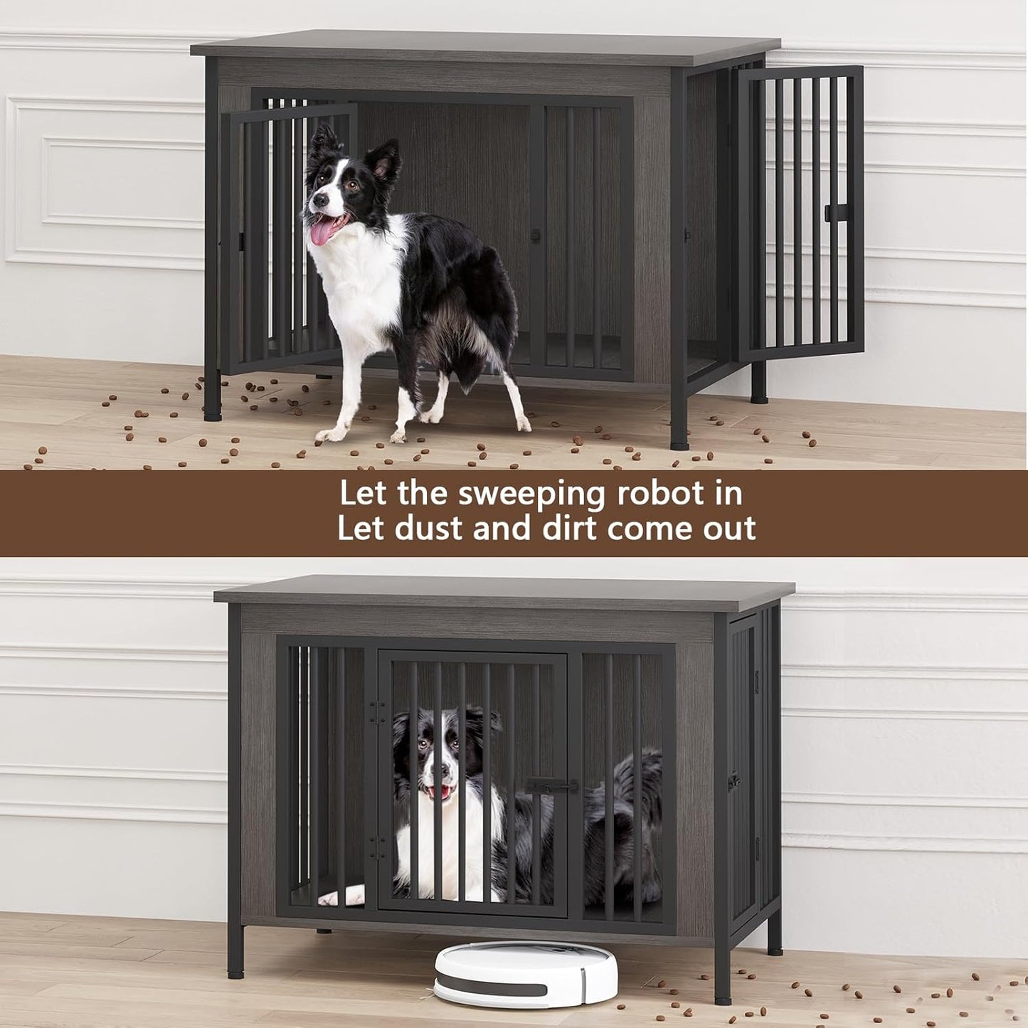 Dog Crate Furniture for 1 or 2 Dogs, Heavy Duty Single/Double Dog Crates for Small/Medium/Large Dogs, Dog Kennel Furniture Indoor as TV Stand, Large Size 39.96" L(35-60 Pounds), Dark Grey