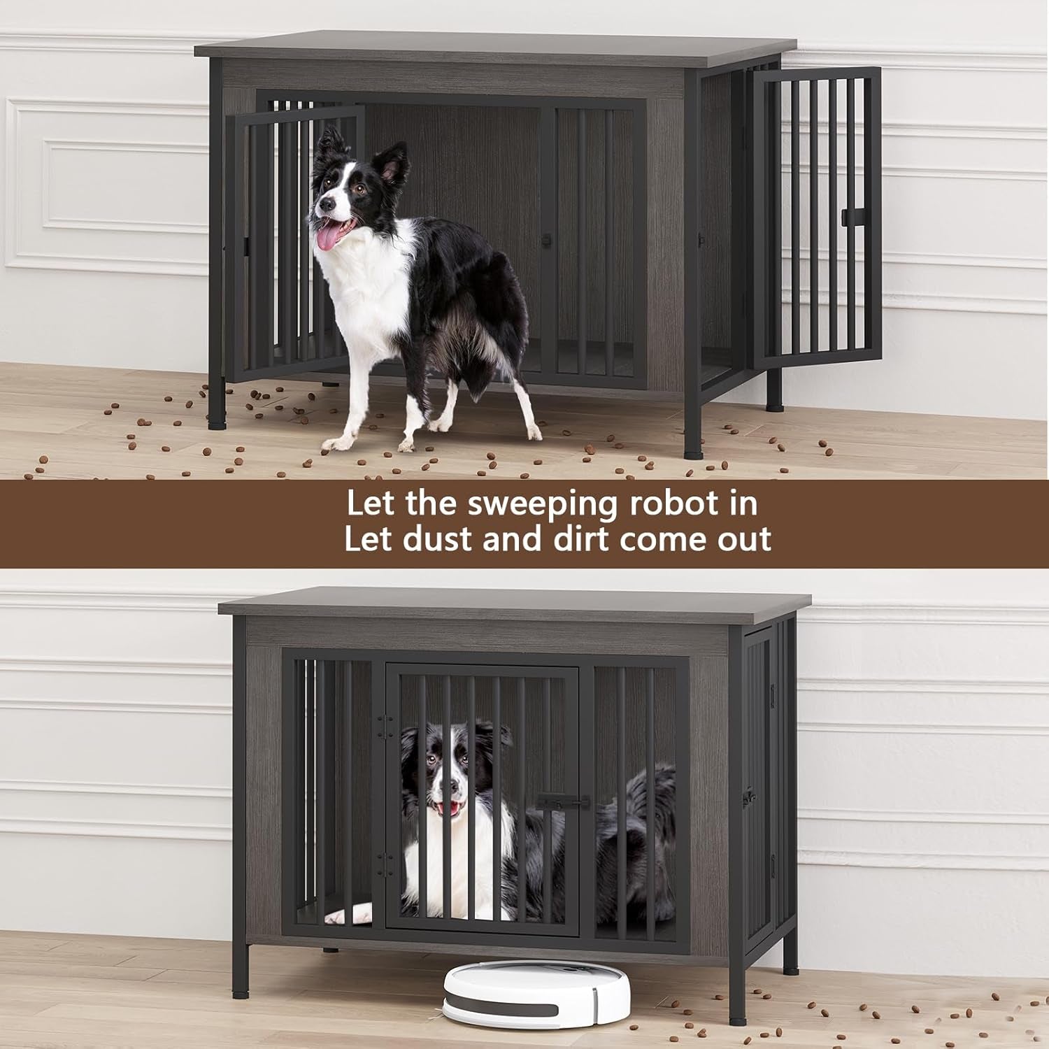 Dog Crate Furniture for 1 or 2 Dogs, Heavy Duty Single/Double Dog Crates for Small/Medium/Large Dogs, Dog Kennel Furniture Indoor as TV Stand, Large Size 39.96" L(35-60 Pounds), Dark Grey