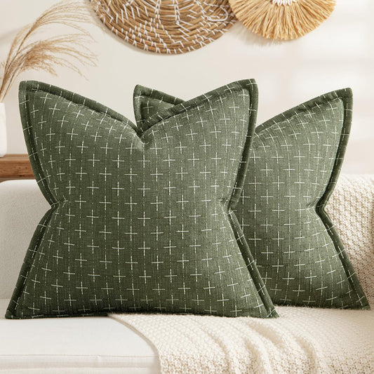 Decorative Burlap Linen Throw Pillows Covers 18X18 Inch Olive Green Vintage Couch Pillow Covers Modern Farmhouse Pillowcase Woven Textured Cushion Cases for Sofa Bed Livingroom