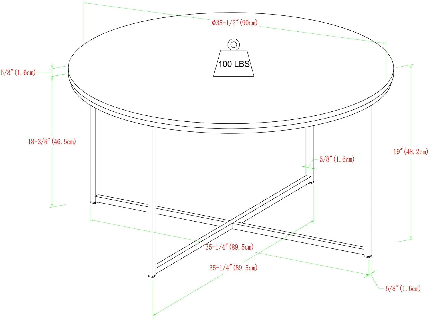Modern Glam round Accent Faux White Marble Coffee Table with Gold X-Base, 36 Inch