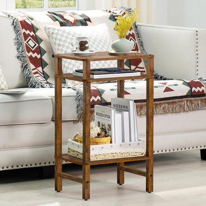 Side Table End Table Tall Night Stand 3-Tier for Living Room Bedroom Bathroom Office Furniture Brown