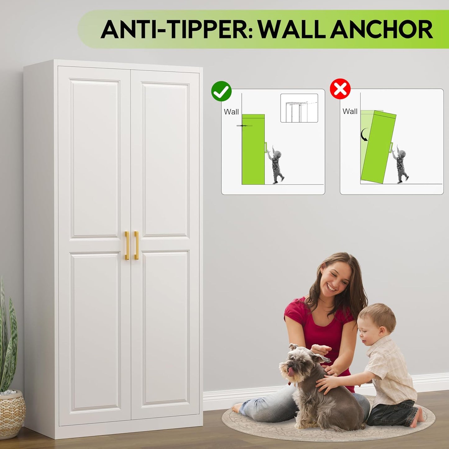 Armoire Wardrobe Closet with Doors, 71'' Wardrobe Cabinet with Hanging Rod, Metal Closet with 2 Adjustable Shelves for Bedroom School, Employee, Gym, Armarios De Ropa Para Dormitorio, White