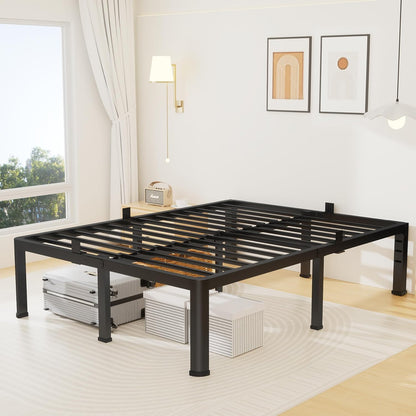 14 Inch Queen Bed Frame, Metal Platform Bed Frame with round Corner Legs, 3500 Lbs Heavy Duty Steel Slats Support, No Box Spring Needed, Noise Free, Easy Assembly, Black