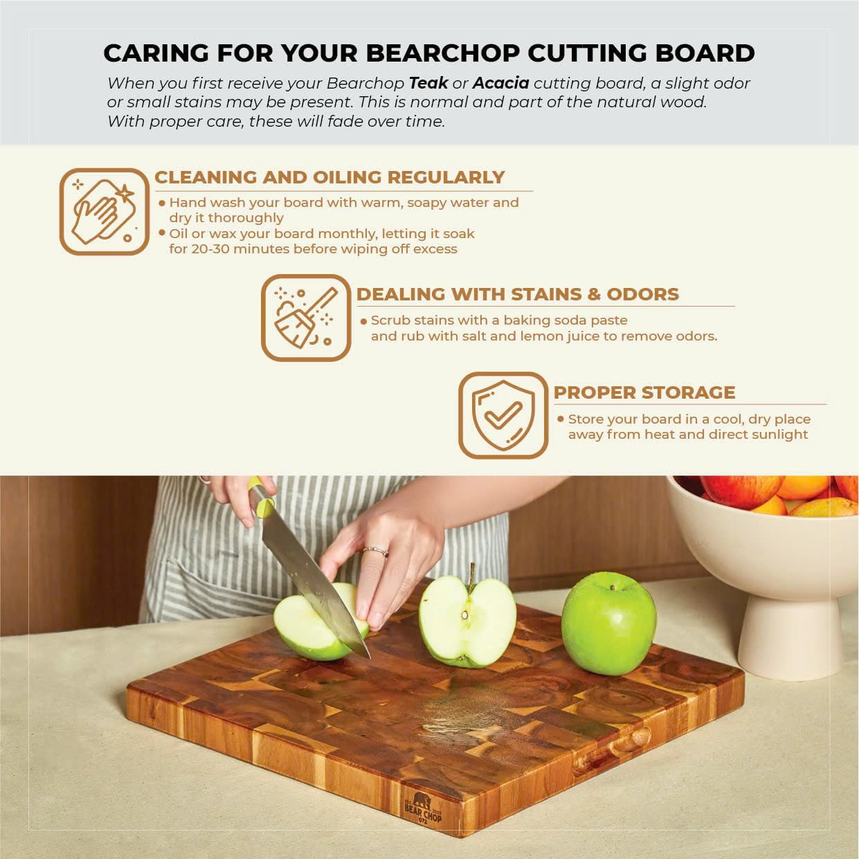 Bearchop Acacia Wood Cutting Boards for Kitchen, [24" X 18" X 1.25"] Extra Large Edge Grain Cutting Boards, Solid Acacia Wood Butcher Block Cutting Board with Deep Juice Grooves and Handle