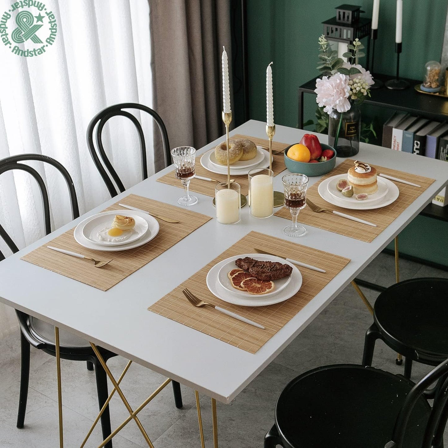 Set of 8 Pcs Bamboo Placemats Sushi Rolling Mat Japanese Style Natural Anti-Slip, Washable Heat-Resistant Table Mats for Dining Room and Kitchen（Brown）