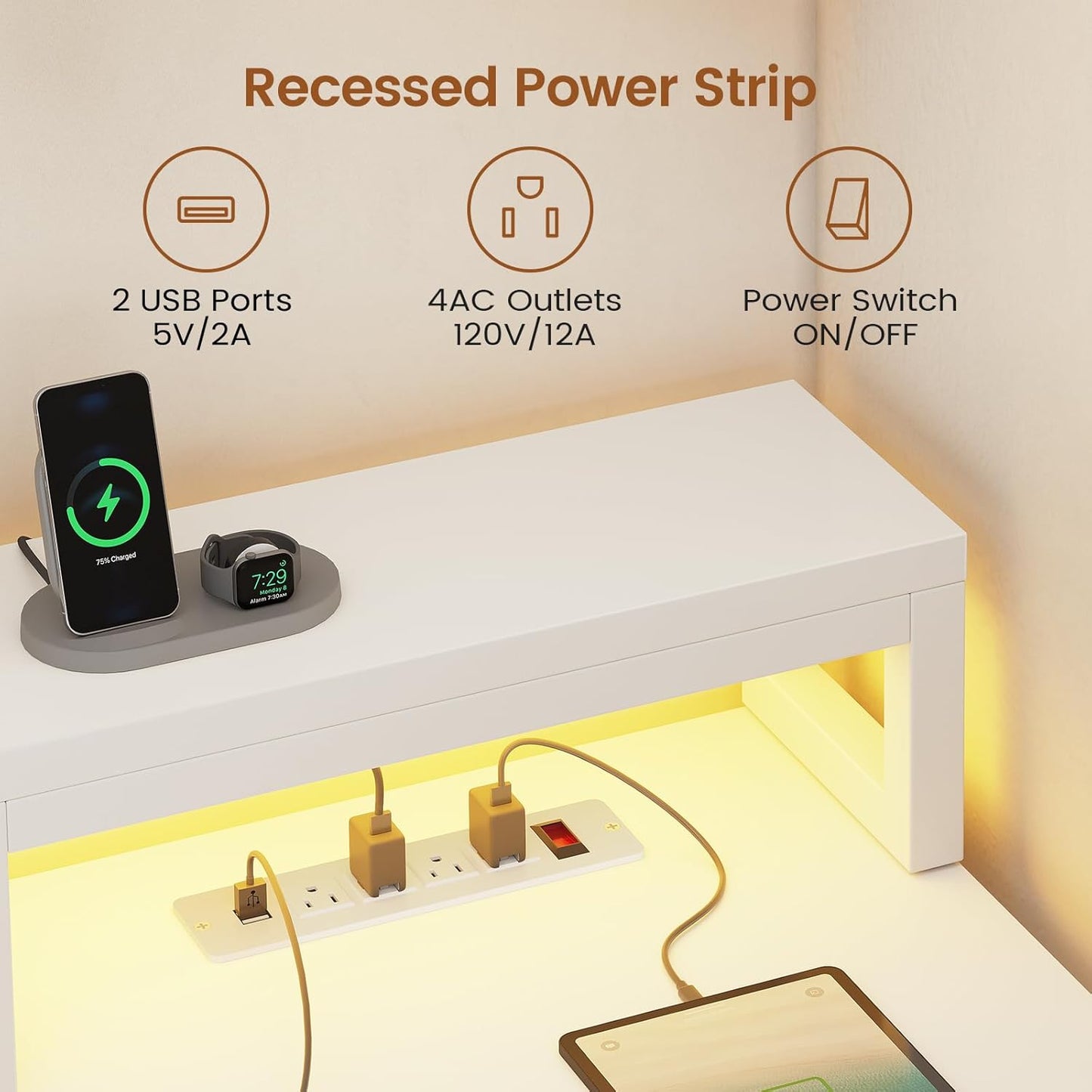 Corner Computer Desk, Reversible L Shaped Computer Desk with Drawers and Power Outlet, 78.7” Large Gaming Desk with Led Lights, Storage Shelves and Display Cabinet for Home Office, White