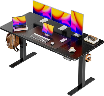 55 X 28 Large Electric Standing Desk, Height Adjustable Computer Desk, 27.6" Deep Desktop, Stand up Gaming Office Table with 2 Hooks, 3 Preset Heights, for Home Office, Black