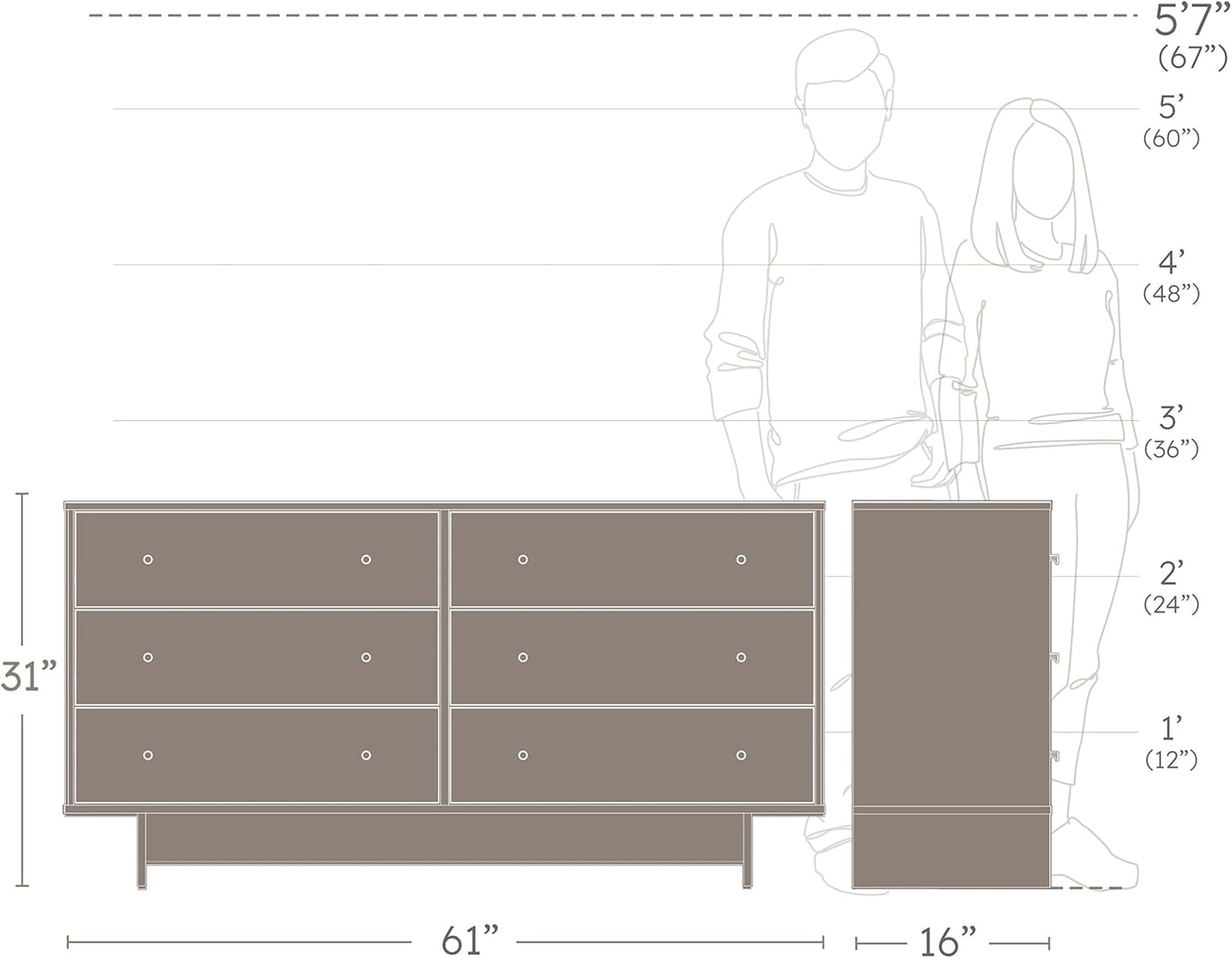 Finnley 6-Drawer Dresser in Natural Oak, Dresser for Bedroom, Extra-Wide Chest of Drawers with Storage, Modern Clothing Organizer for Home, Bedroom, Living Room, 16" D X 61" W X 31" H