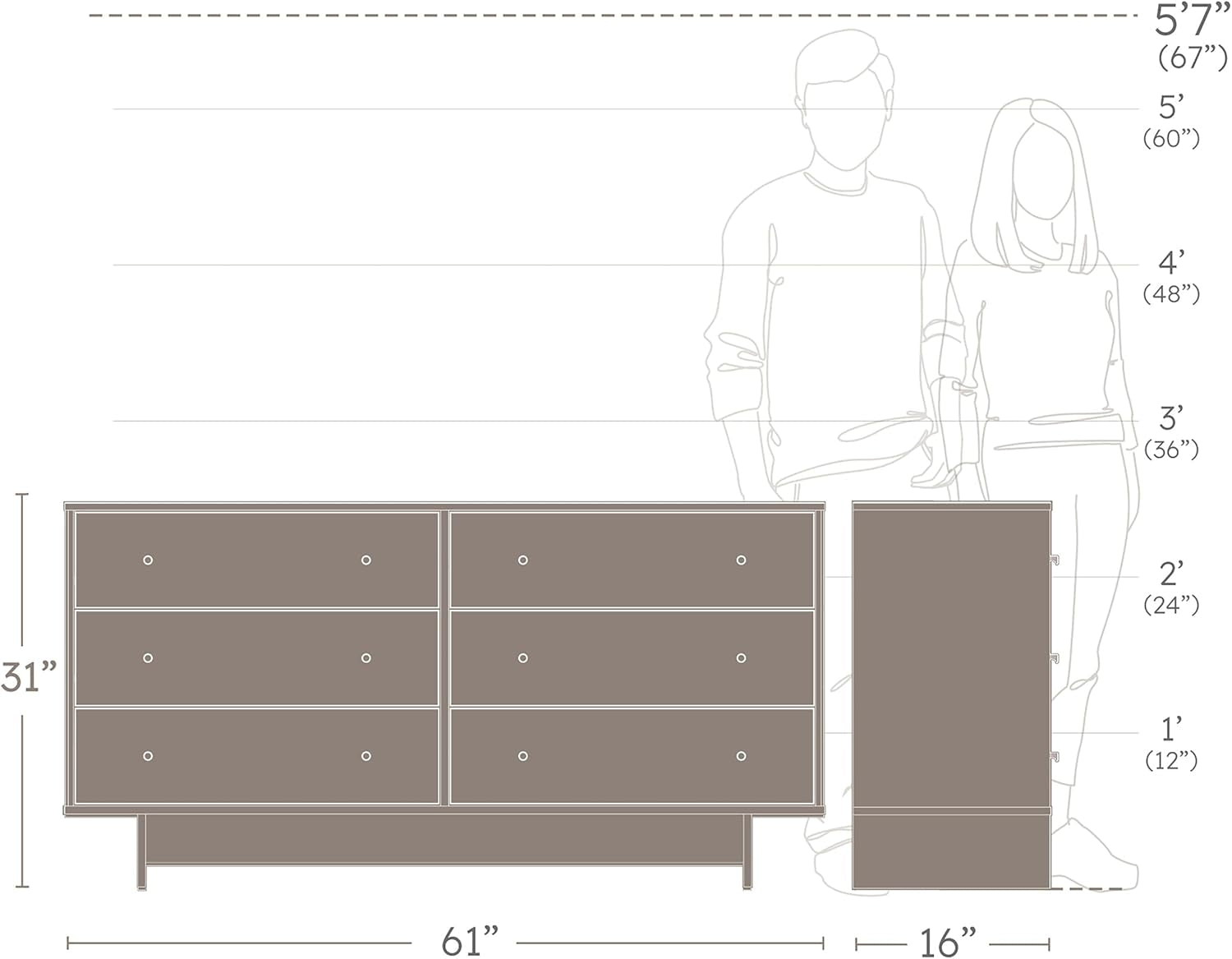 Finnley 6-Drawer Dresser in Natural Oak, Dresser for Bedroom, Extra-Wide Chest of Drawers with Storage, Modern Clothing Organizer for Home, Bedroom, Living Room, 16" D X 61" W X 31" H