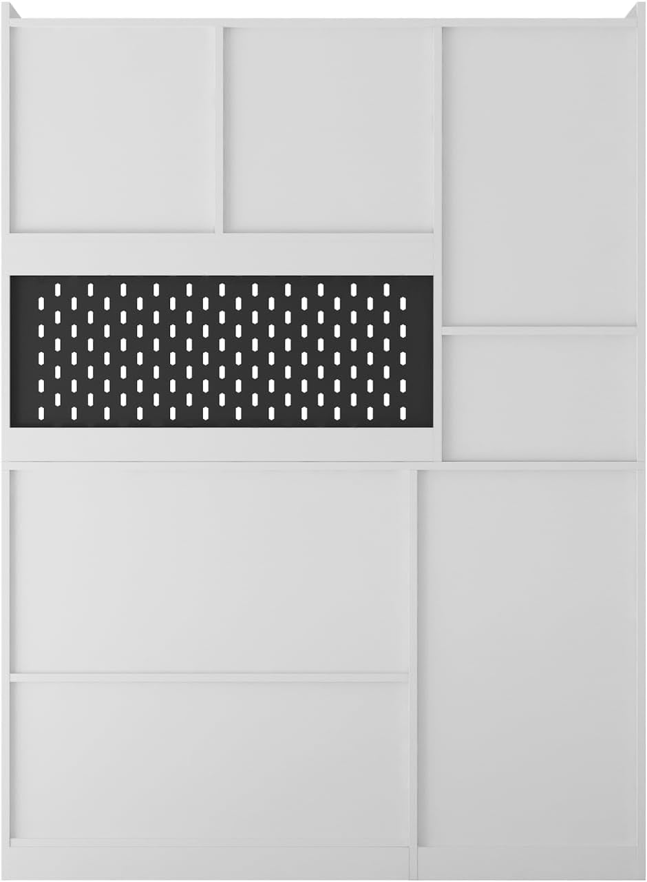 L Shaped Desk with Charger, Computer Desk with Drawers, Bookshelf, LED Light, Modern Corner Desk