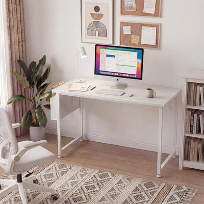 White Computer Desk for Bedroom - 40 Inch Simple Modern Study Table Kid Girls Student Home Office Writing Desk, White