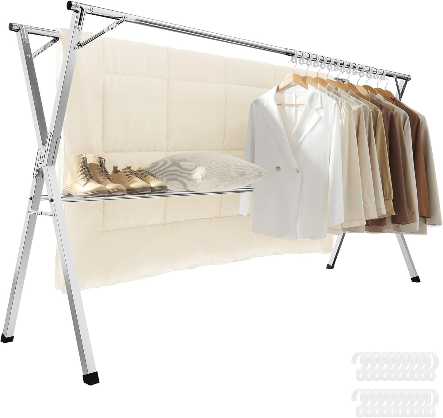 Clothes Drying Rack, Heavy-Duty Laundry Drying Rack, 56.3-93.7 Inches Extendable, Foldable Freestanding Airer, Stainless Steel, for Indoor Outdoor Use, Dove Gray ULLR903E01