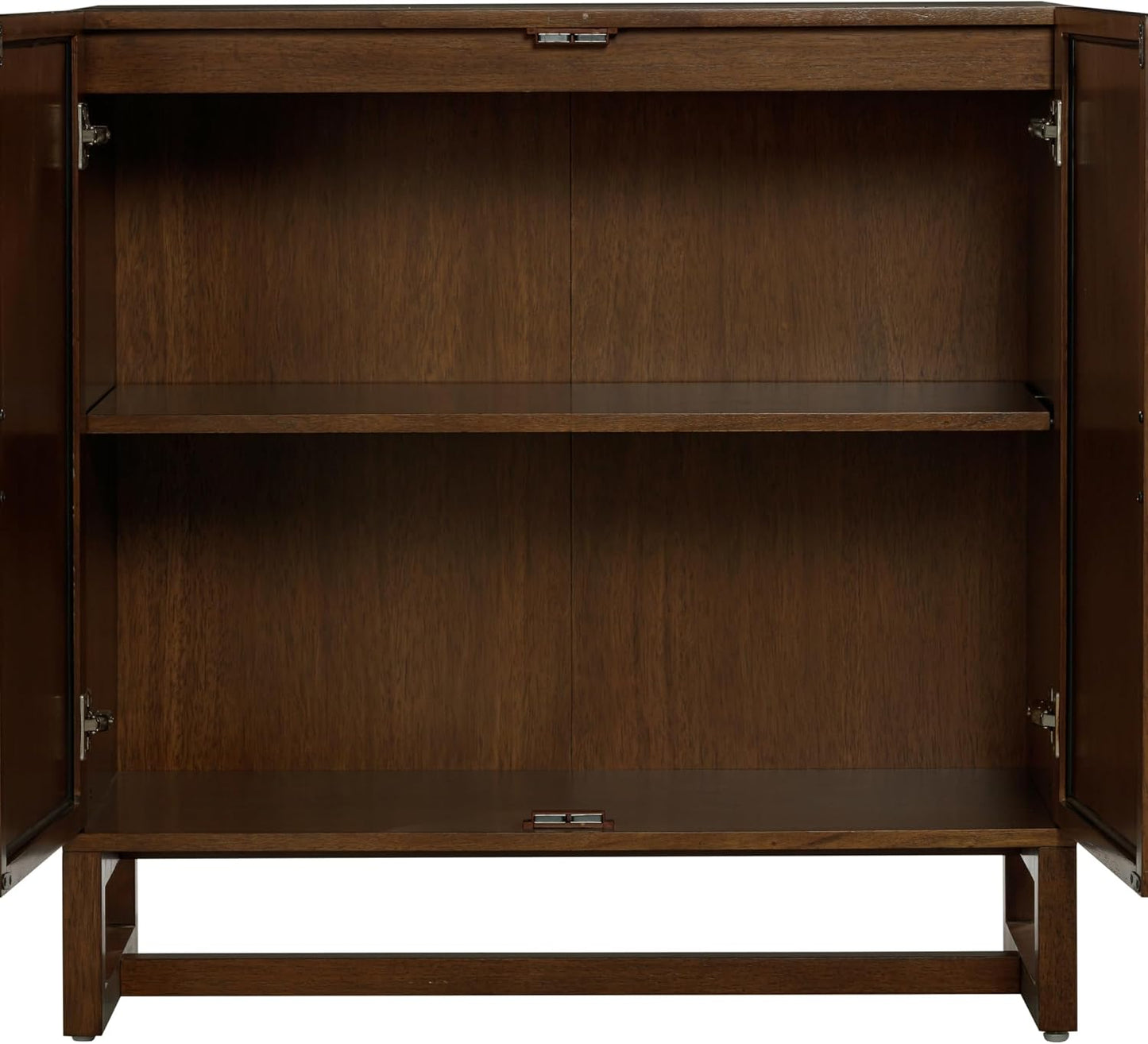 Paxton Boho Wood Storage Cabinet with Doors, Small Storage Cabinet for Living Room or Kitchen with Rattan Door Details, Dark Walnut