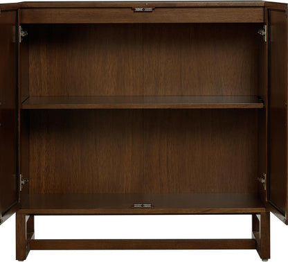 Paxton Boho Wood Storage Cabinet with Doors, Small Storage Cabinet for Living Room or Kitchen with Rattan Door Details, Dark Walnut