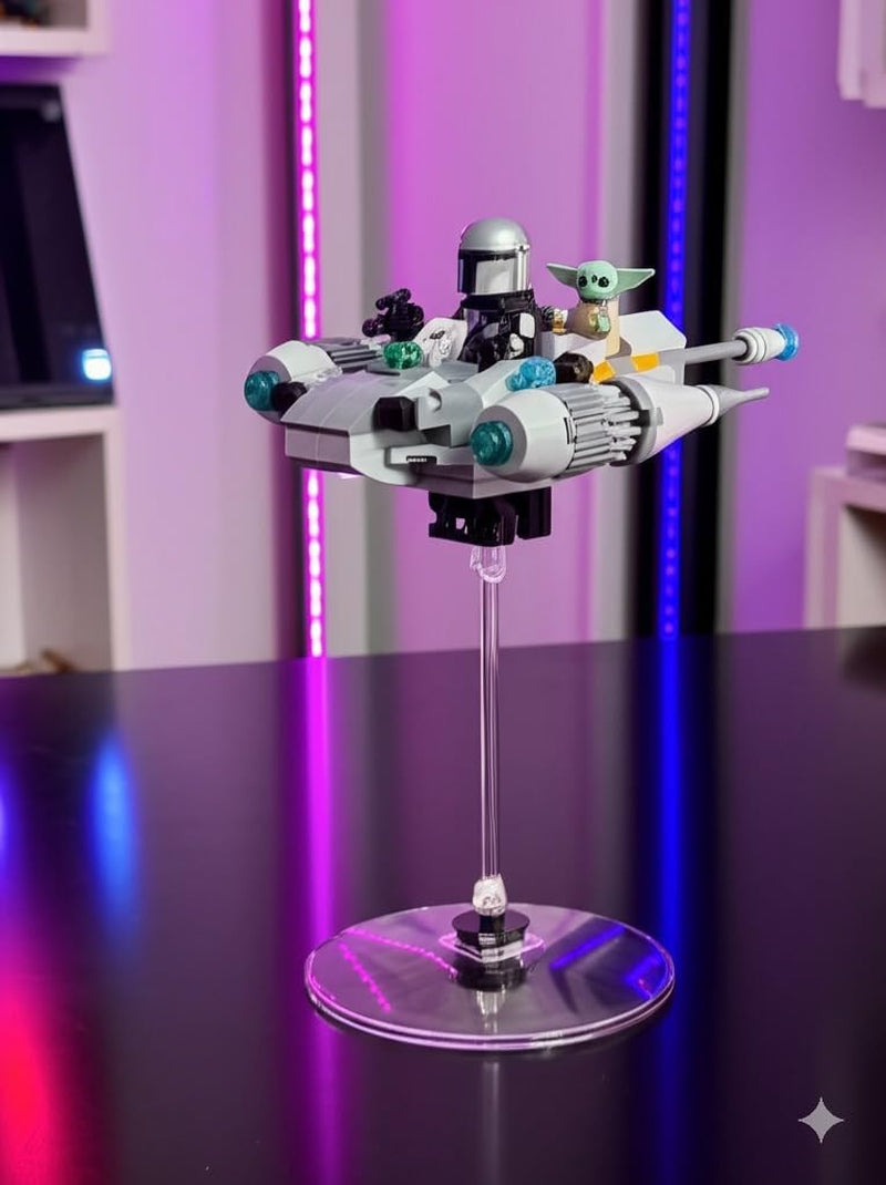 Y-Wing Microfighter Display Stand -4-Pack No-Assembly, Transparent Riser with 2X2 Brick Connection, Upgraded Wide Base, Compatible with LEGO Star-Wars N-1 Starfighter Microfighter 75363,75344