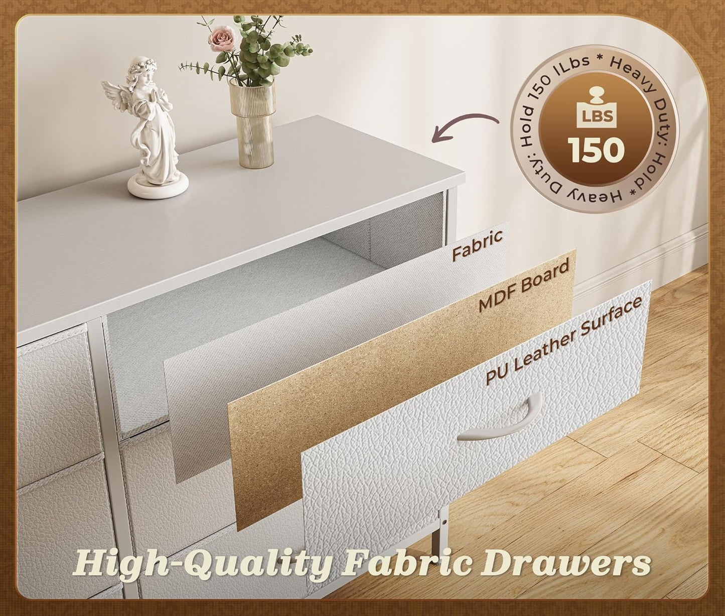 78.7 Inch Long Dresser for Bedroom, 15 Drawer Fabric Dresser for Closet, Large TV Stand for 65, 75, 85 Inch TV, Wide Chest of Drawer with Storage, 78.7" W X 12.9" D X 26.7" H, White