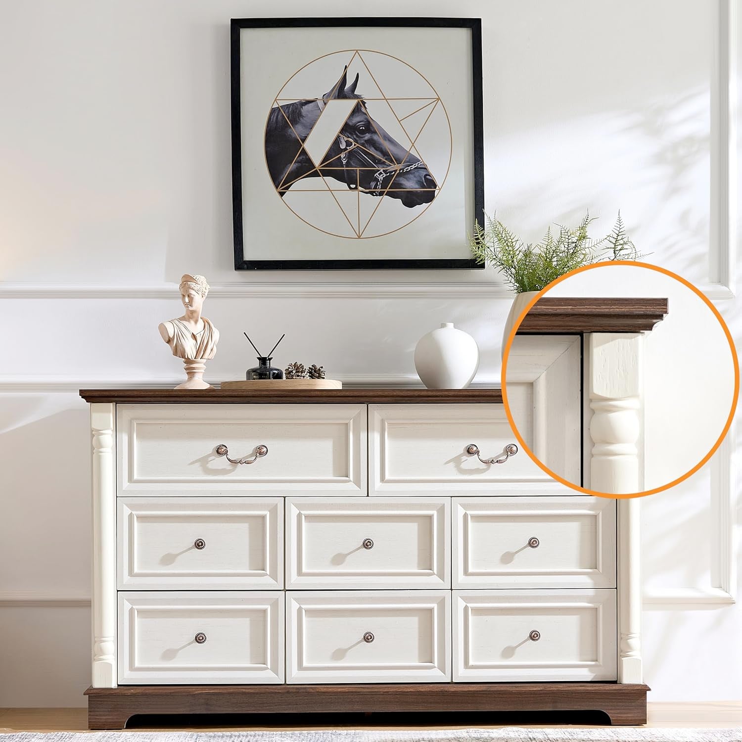 3PC Farmhouse Dresser and Nightstand Sets for Bedroom, Including 8 Drawer Dresser & 2 Drawer Night Stand Set of 2 with Usb,Antique White