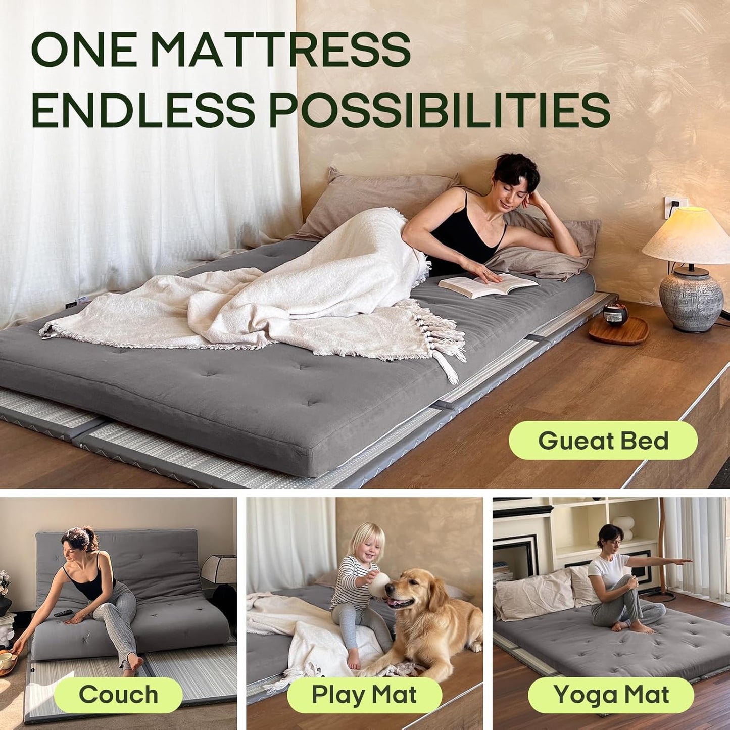Japanese Floor Futon Mattress Queen Size 80"X 60", 100% Cotton Cover 2.5'' Thicken Tatami Mattress, Foldable Sleeping Pad, Portable Dormitory Tatami Mat(Grey)