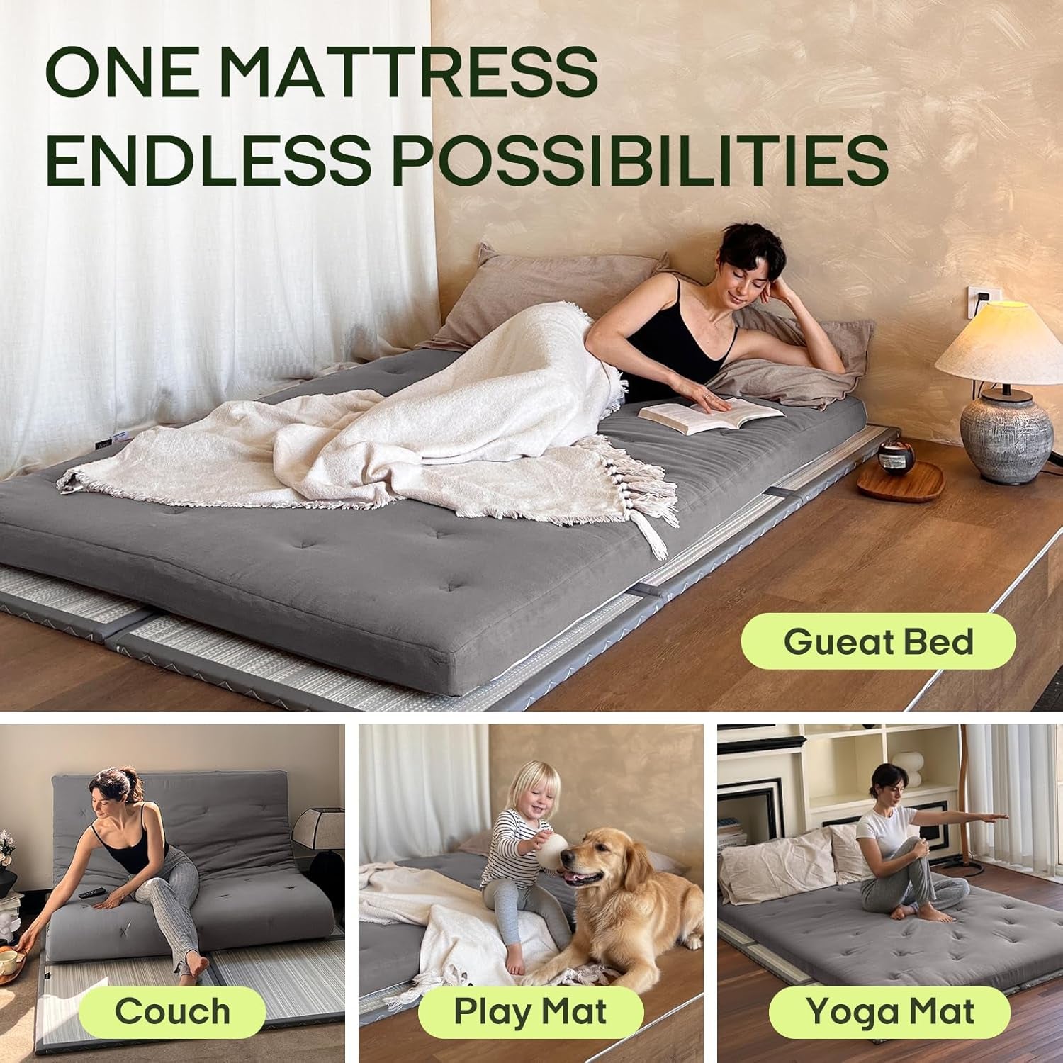 Japanese Floor Futon Mattress Queen Size 80"X 60", 100% Cotton Cover 2.5'' Thicken Tatami Mattress, Foldable Sleeping Pad, Portable Dormitory Tatami Mat(Grey)