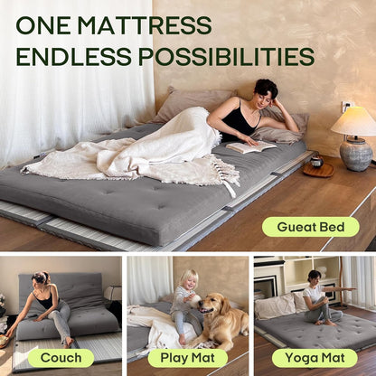 Japanese Floor Futon Mattress Queen Size 80"X 60", 100% Cotton Cover 2.5'' Thicken Tatami Mattress, Foldable Sleeping Pad, Portable Dormitory Tatami Mat(Grey)