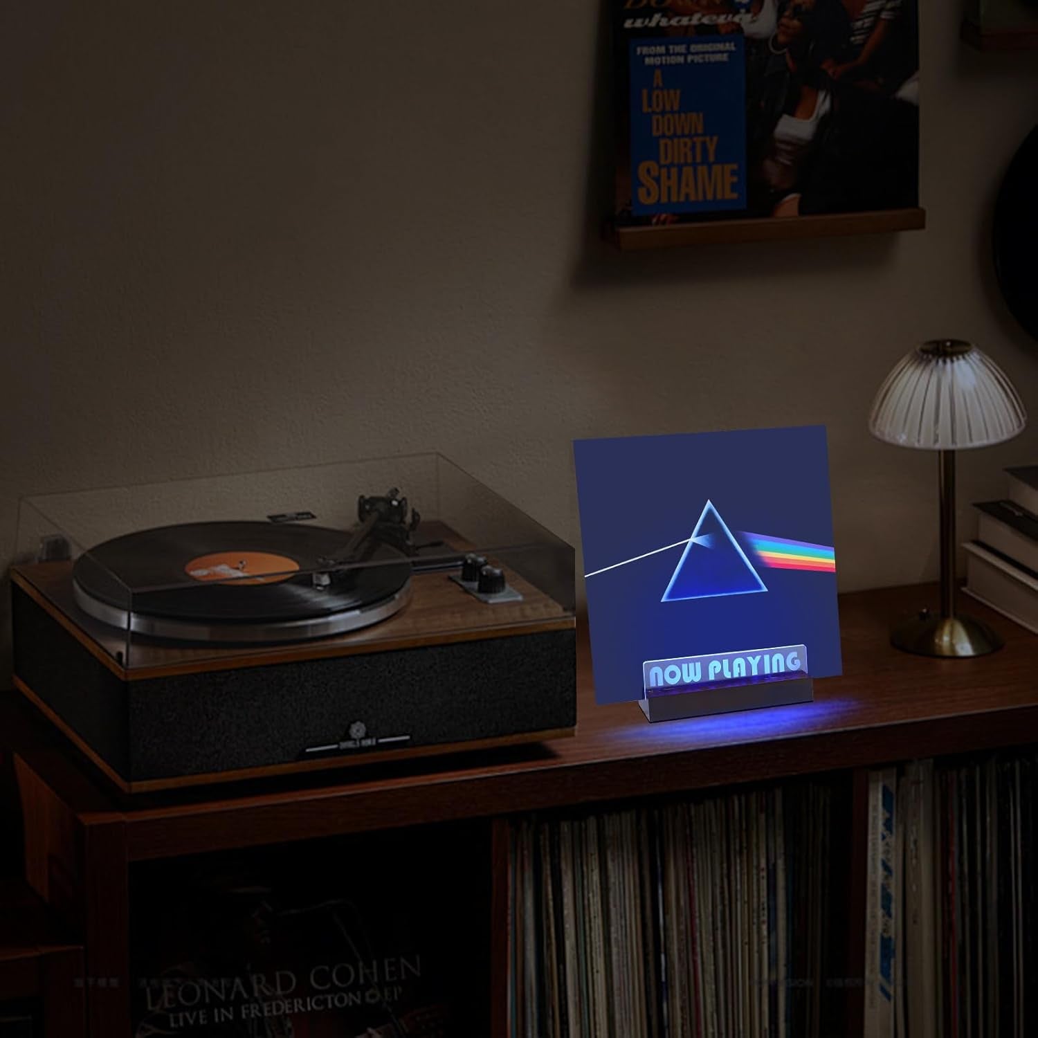 Now Playing Vinyl Stand - LED Light Vinyl Record Display, Wooden Storage Holder, Accessories for Record Collectors