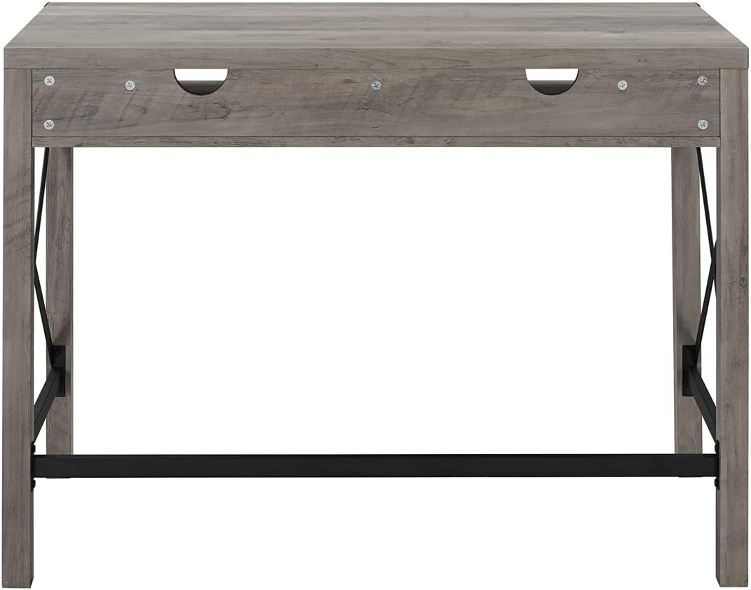 Callum Modern Farmhouse Metal X Writing Desk, 42 Inch, Grey Wash