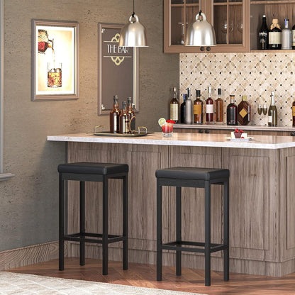 Bar Stools, Set of 2 Bar Chairs, 24.8-Inch Height Stools, Breakfast Bar Stools, Kitchen Stools, 2" Thick Upholstery, for Kitchen, Dining Room, Cafe, Bar Counter, Black BB21BY01